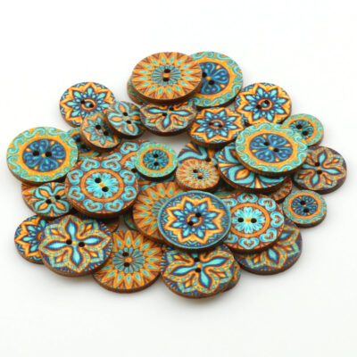 Natural Wooden Round Floral Buttons