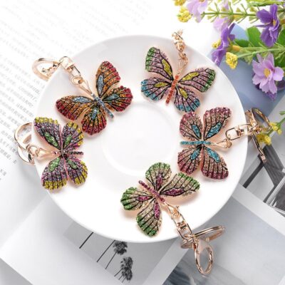 Glittering Rhinestone Butterfly Alloy Keychain for Women