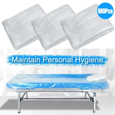 100pcs Disposable Plastic Couch Cover Bedspread SPA Massage Treatment Table Sheets Transparent Beauty Bed Waterproof Film