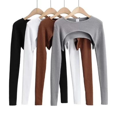 Sexy Elegant Super-Short Long Sleeve T-shirts Women's Cropped Top Ladies Solid Vintage Crop Top Spring Autumn Tees Female Blouse