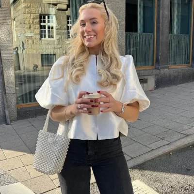 Elegant Satin Ruffle Shirt for Women Lantern Short Sleeve Loose O-neck Female Top 2024 Spring Summer Fashion Lady Streetwear