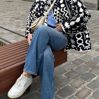 Both Sides Printed Women Padded Jacket Long Sleeve O-neck Single-breasted Cotton Coat 2024 Autumn Winter Lady Casual Outwears