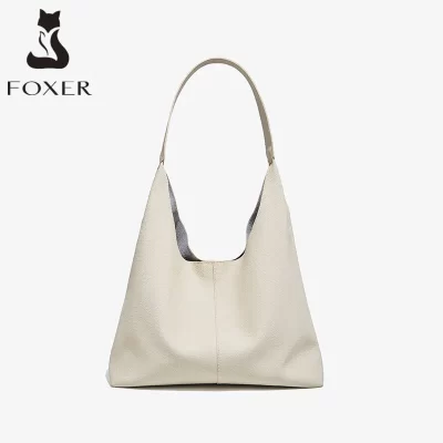 FOXER Minimalism 2024 Split Leather Women's Handbag Soft Cowhide Solid Tote Lady Large Casual Hobo Bag Underarm Shoulder Bag