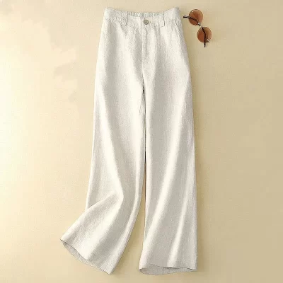 Linen Wide Leg Pants New Summer Thin Casual Solid Long Pants Women Elastic High Waisted Loose Cotton and Linen Straight Trousers