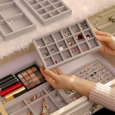 Velvet Jewelry Display Tray Case Stackable Exquisite Jewellery Holder Portable Ring Earrings Necklace Organizer Storage Box