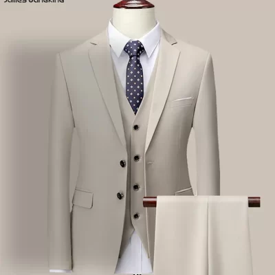 14 Color M-6XL ( Jacket + Vest+Pants ) High-end Brand Formal Business Mens Suit Three-piece Groom Wedding Dress Solid Color Suit