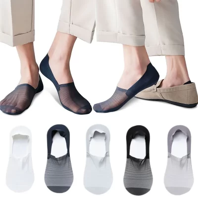3pairs Socks for Men Summer Ultra-thin Invisible Men's Boat Sock Elastic Silicone Non-slip Ankle Short Silk Sock No Show Sokken