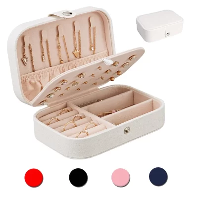 Double-Layer Portable Button Leather Storage Packaging Jewelry Box Jewelry Organizer Display Travel Jewelry Case Storage Boxes
