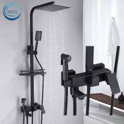 OXG Black/Chrome Brass Shower Faucets Bathroom Shower Mixer Faucet Shower System Rainfall Shower Set Shower Spray For Bathroom