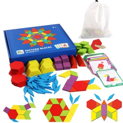 Hot Sale 155Pcs Montessori Kids Wooden 3D Geometric Shape Jigsaw Puzzle Board Set Baby Early Education Toys for Children