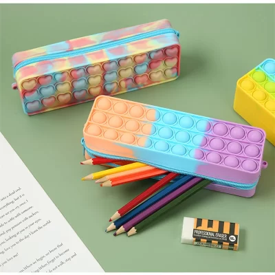 Pop Its Pencil Case Kawaii Stationery Silicone Pencil Pouch Pen Case Trousse School Supplies Pencilcase Reduce Stress Interestin
