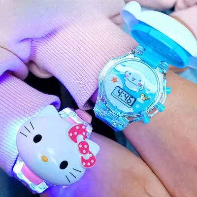 Kawaii Sanrio Kuromi Watch Cinnamoroll Hello Kitty Music Silicone Strap Children Wrist Watch My Melody Watch Kids Birthday Gifts